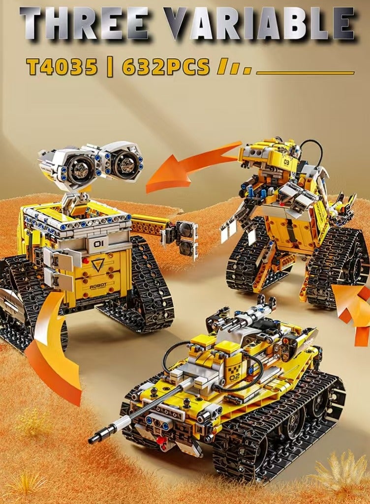 Yellow 3 in 1 Transformable Robot, Remote Control Building Block WALL·E Style Model Kit with 3 Changeable Modes, STEM Construction Toy for Boys & Girls  - Image 3