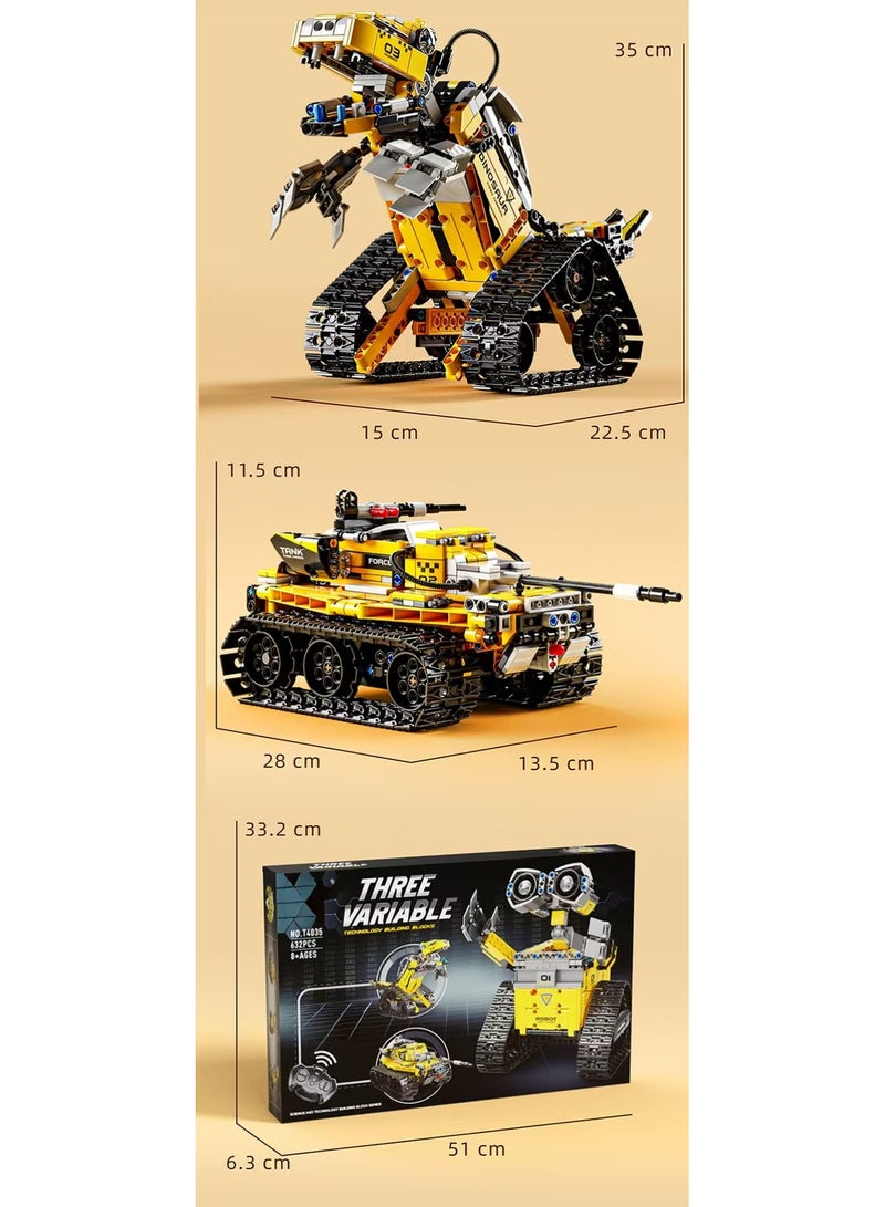 Yellow 3 in 1 Transformable Robot, Remote Control Building Block WALL·E Style Model Kit with 3 Changeable Modes, STEM Construction Toy for Boys & Girls  - Image 4