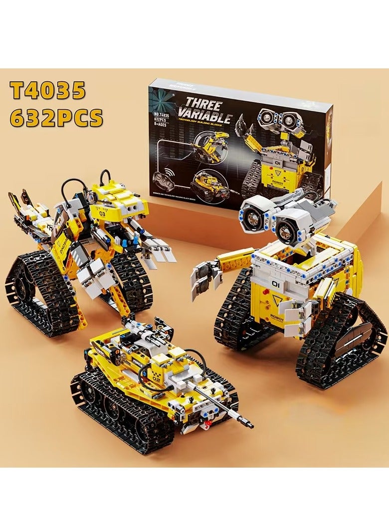 Yellow 3 in 1 Transformable Robot, Remote Control Building Block WALL·E Style Model Kit with 3 Changeable Modes, STEM Construction Toy for Boys & Girls  - Image 5