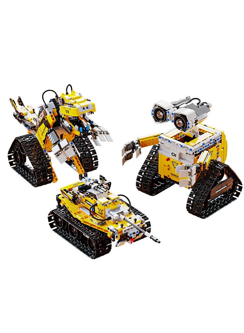 Yellow 3 in 1 Transformable Robot, Remote Control Building Block WALL·E Style Model Kit with 3 Changeable Modes, STEM Construction Toy for Boys & Girls  - Image 1
