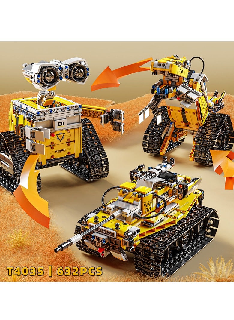 Yellow 3 in 1 Transformable Robot, Remote Control Building Block WALL·E Style Model Kit with 3 Changeable Modes, STEM Construction Toy for Boys & Girls  - Image 2