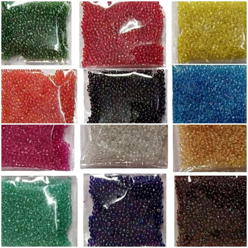 ZILZON 12 Colours Glitter Glass Beads for Embroidery Multicolour Size 110 Pack of 12 Pieces