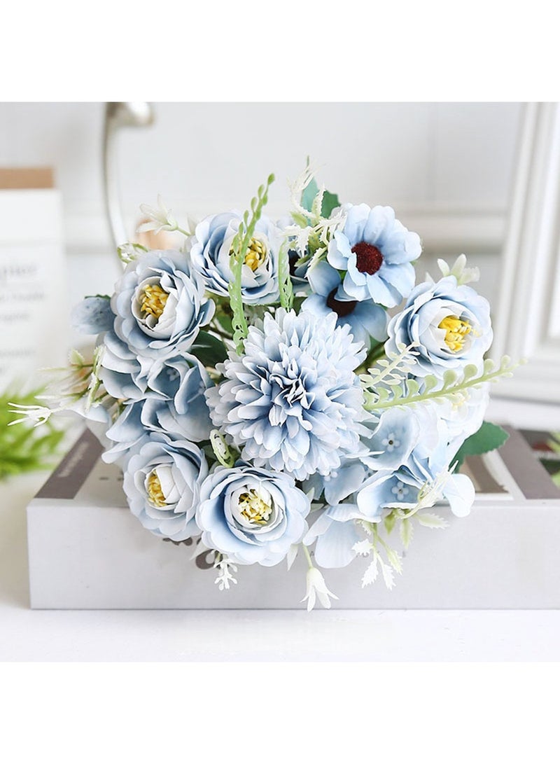 ممون باقات زهور صناعية من الحرير، زهور صناعية مقاس 11.8 بوصة، نباتات حدائق، زهور وردية، تنسيقات باقات منزلية، قطع مركزية للمكتب، لون أزرق - Image 1