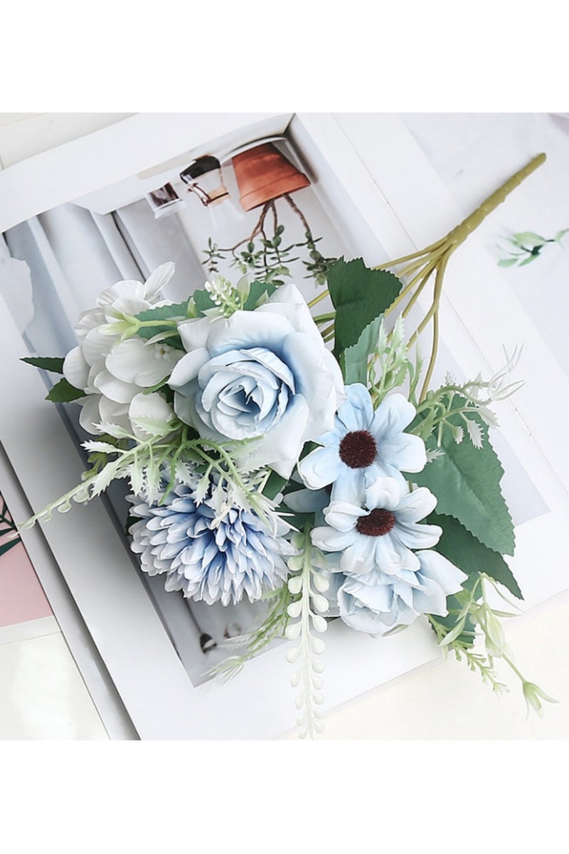 ممون باقات زهور صناعية من الحرير، زهور صناعية مقاس 11.8 بوصة، نباتات حدائق، زهور وردية، تنسيقات باقات منزلية، قطع مركزية للمكتب، لون أزرق - Image 2