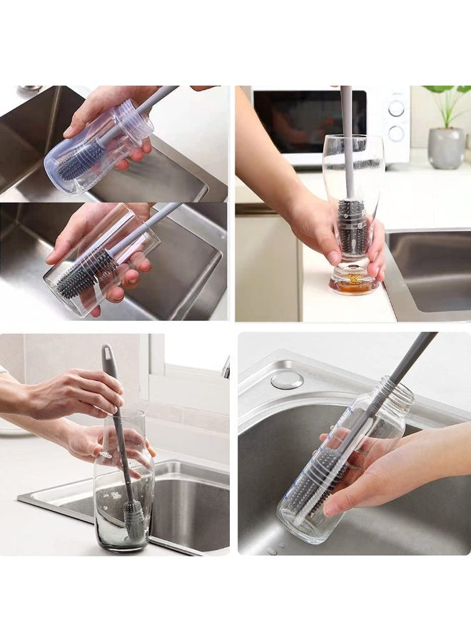 Silicone Bottle Cleaning Brush with Long Handle for Baby Bottles Water Bottles Containers Vases and Glasses Durable Kitchen and Home Cleaner 27 Centimeters Gray - Image 4
