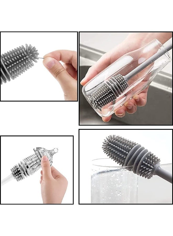 Silicone Bottle Cleaning Brush with Long Handle for Baby Bottles Water Bottles Containers Vases and Glasses Durable Kitchen and Home Cleaner 27 Centimeters Gray - Image 3