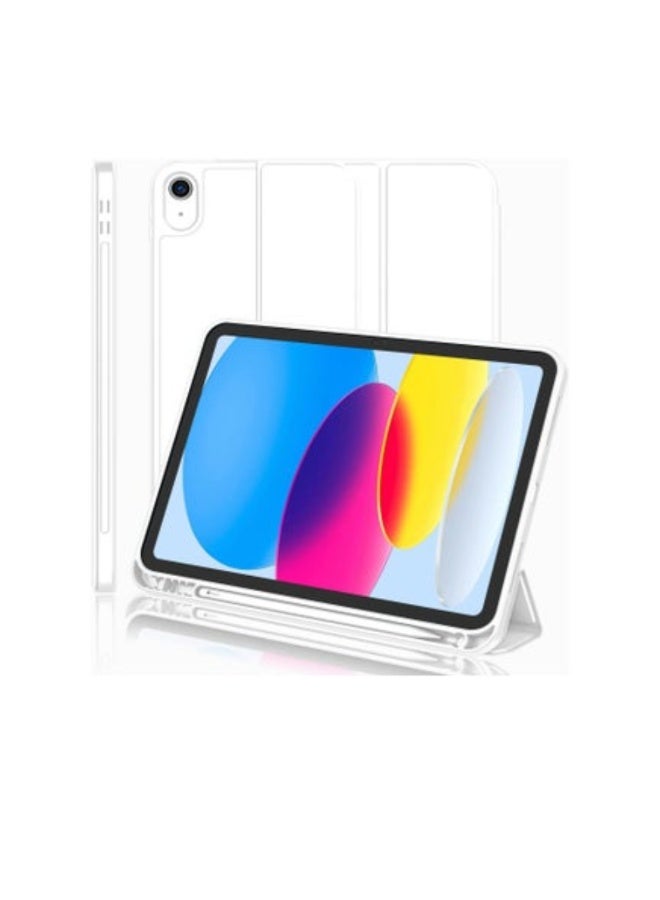 ACLIX New iPad 10.9 Inch Case 2022 (10th Gen) with Pencil Holder – Trifold Stand Smart Case, Soft TPU Back, Auto Wake/Sleep (White) - Image 1
