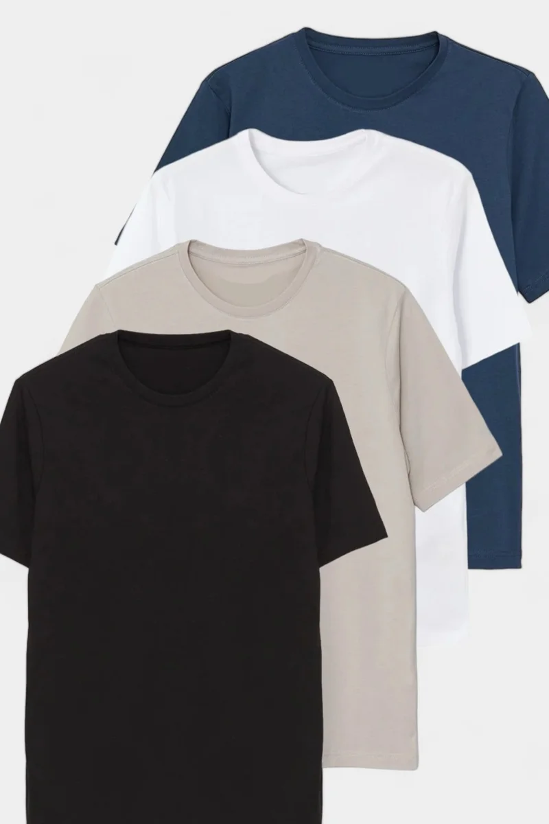 Sardem Black-Beige-White-Indigo Slim Basic 4 Pack Basic 95% Cotton 5% Lycra T-Shirt