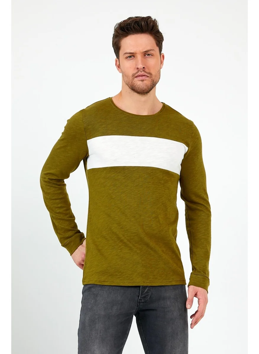 mmetalic Khaki Unisex Regular Fit Crew Neck Long Sleeve Striped Sweat
