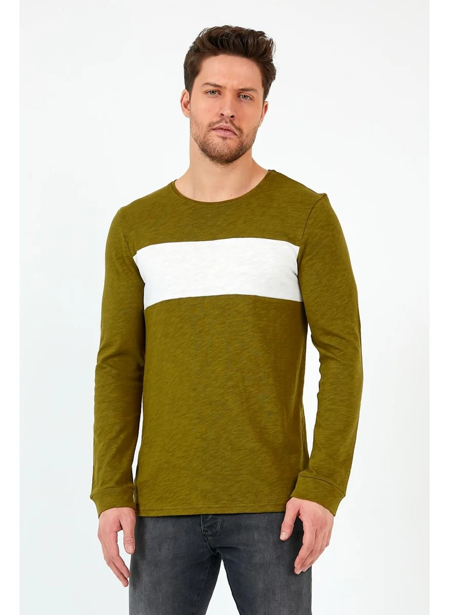mmetalic Khaki Unisex Regular Fit Crew Neck Long Sleeve Striped Sweat