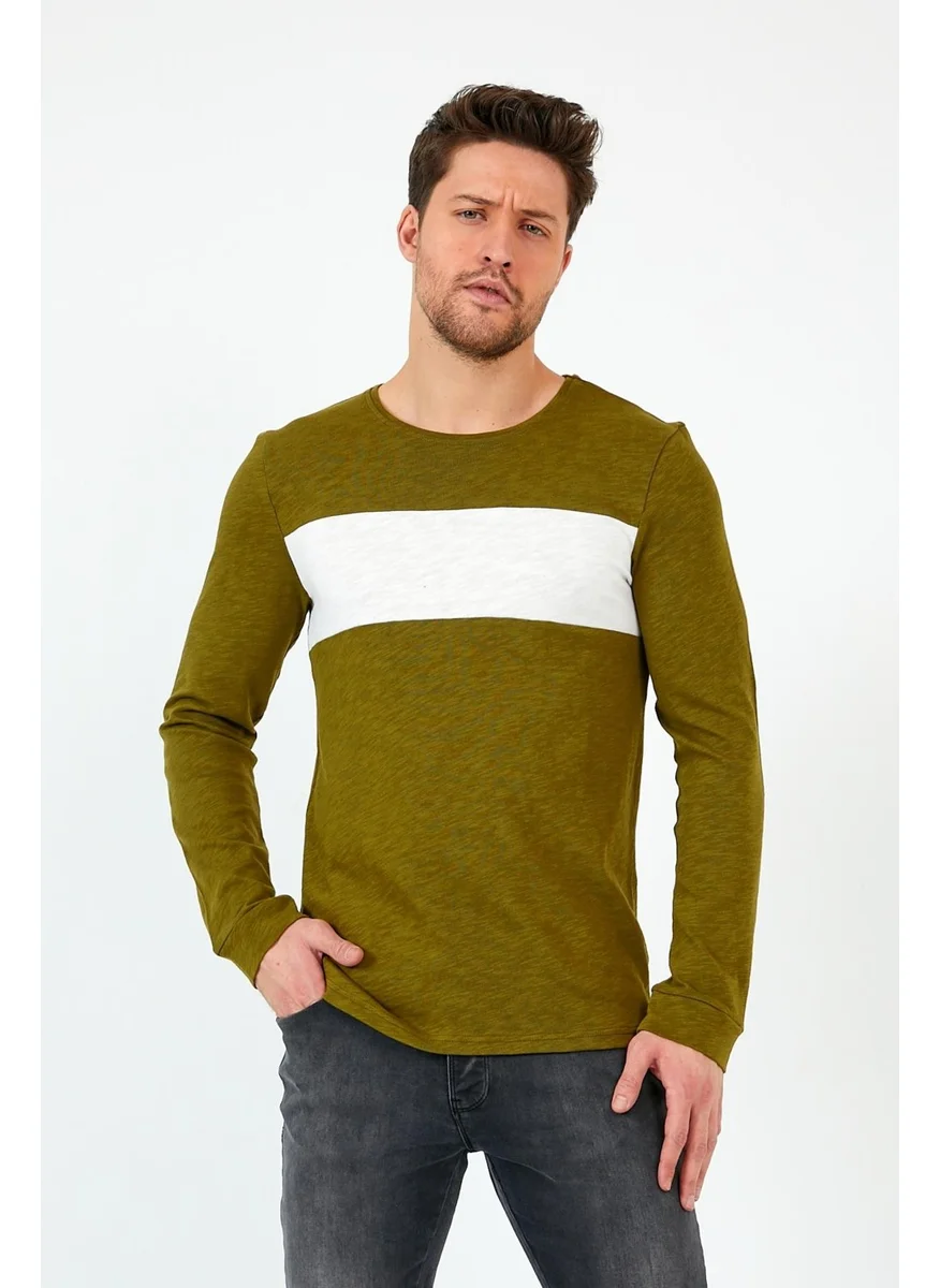 mmetalic Khaki Unisex Regular Fit Crew Neck Long Sleeve Striped Sweat
