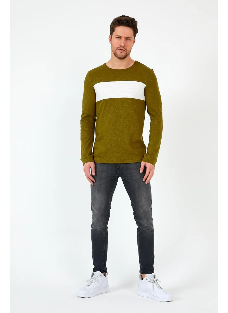 mmetalic Khaki Unisex Regular Fit Crew Neck Long Sleeve Striped Sweat