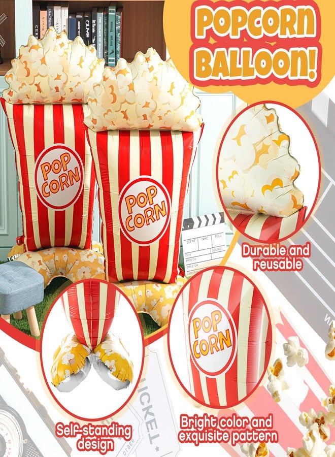 Charnoel 2 Pack 45 Inch Giant Standing Popcorn Balloons 3D Circus Carnival Foil Popcorn Balloons for Movie Theme Circus Carnival Back to School Birthday Baby Shower Christmas Party Decorations Gifts - Image 3