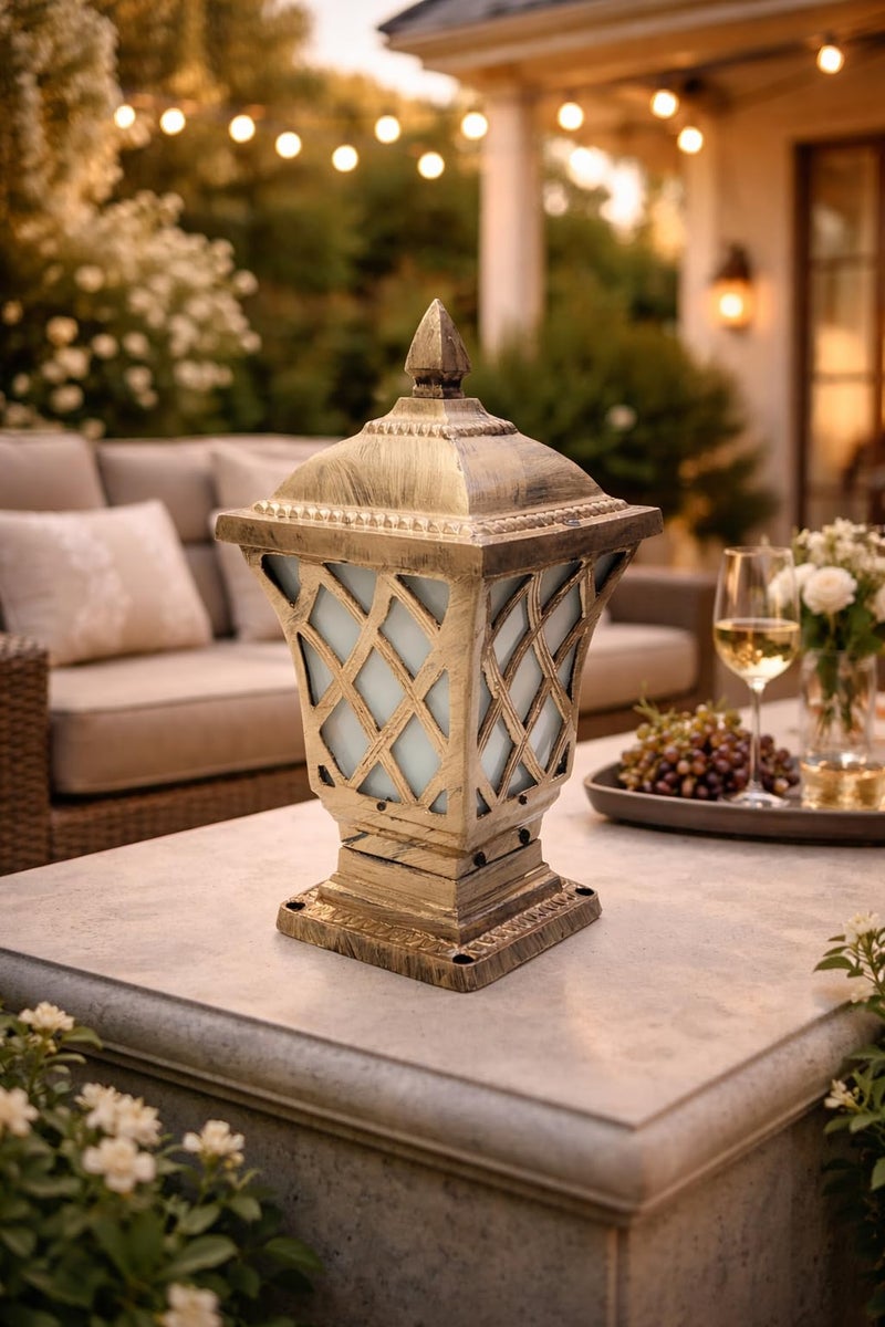 Weldecor Antique Home Design Gate Lamp of Metal for Garden & Entrance | Outdoor Lights for Poles and Pillars (Brass) (Net Square) - Image 4