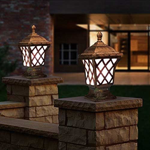 Weldecor Antique Home Design Gate Lamp of Metal for Garden & Entrance | Outdoor Lights for Poles and Pillars (Brass) (Net Square) - Image 1