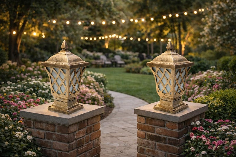 Weldecor Antique Home Design Gate Lamp of Metal for Garden & Entrance | Outdoor Lights for Poles and Pillars (Brass) (Net Square) - Image 3