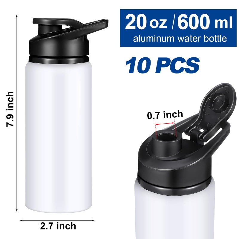 CHENGU 4 Pieces Water Bottle Bulk 20 oz Aluminum Reusable Bottles Lightweight Snap Lid Water Cups Easy Carry Leak Proof Travel Tumbler for Gym Sports Camping Hiking Fishing (White) - Image 2
