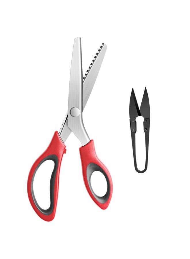 YAZEMKEL Pinking Shears Serrated,Comfort Grips Handled, Professional Dressmaking Sewing Craft Zig Zag Cut Scissors, Suitable for Many Kinds of Fabrics and Paper, 9 Inch Red - Image 1