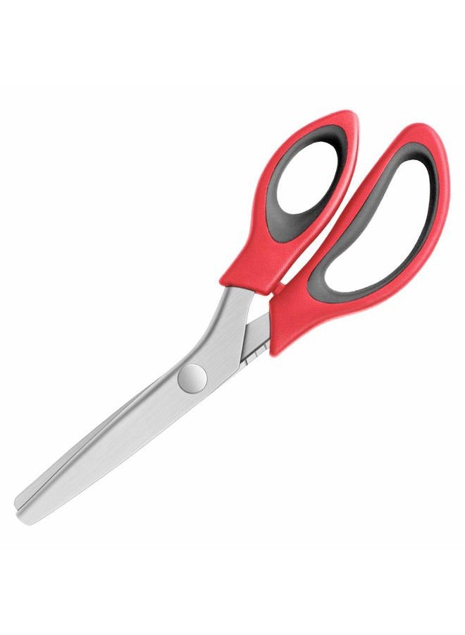 YAZEMKEL Pinking Shears Serrated,Comfort Grips Handled, Professional Dressmaking Sewing Craft Zig Zag Cut Scissors, Suitable for Many Kinds of Fabrics and Paper, 9 Inch Red - Image 2