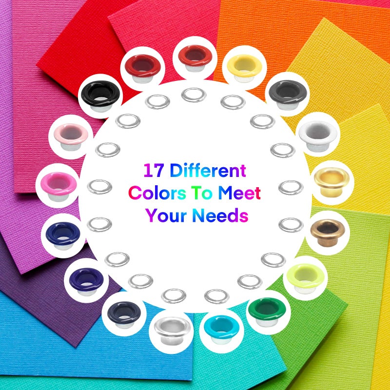 Meifuly Metal Eyelets Grommets, 680Pcs 17 Colors 3/16 inch Metal Grommets Kit, Multi-Color Eyelets Set with Installation Tool, Measuring Tape and Storage Box for DIY Shoes Belt Clothes Crafts Bag - Image 4