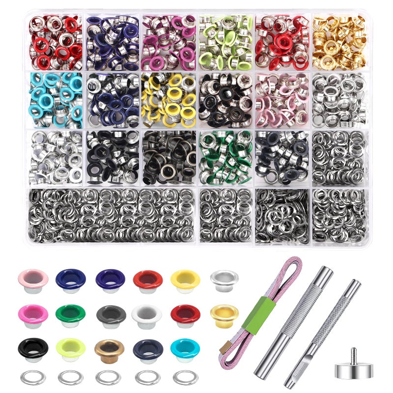 Meifuly Metal Eyelets Grommets, 680Pcs 17 Colors 3/16 inch Metal Grommets Kit, Multi-Color Eyelets Set with Installation Tool, Measuring Tape and Storage Box for DIY Shoes Belt Clothes Crafts Bag - Image 1