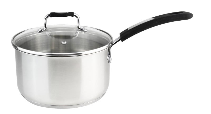 Millvado Sauce Pan Stainless Steel 17 Quart Sauce Pan with Clear Glass Lid and Permanent Measurement Markings Small Boiling Pot Induction Gas Electric Compatible