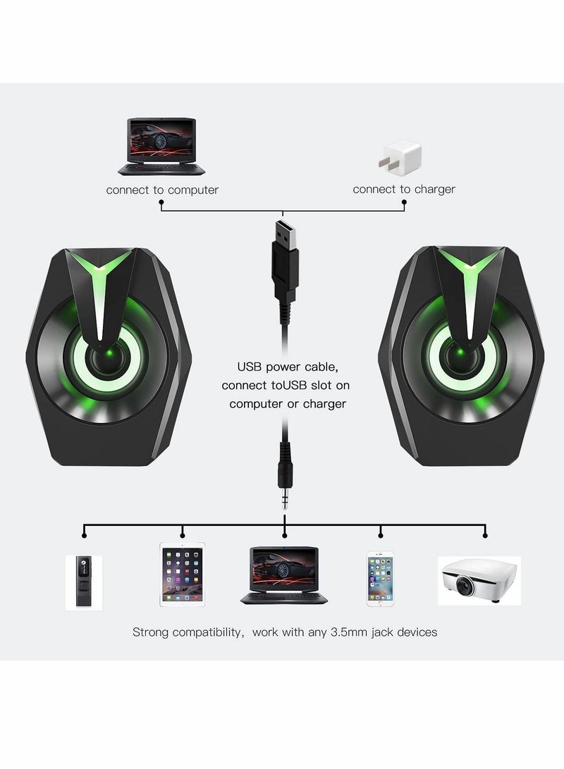 Excefore Computer Speakers, 2.0 Channels USB Powered 3.5mm AUX RGB PC Speakers with 7 Colorful LED  Mode Stereo Bass Desktop Speakers - Image 5