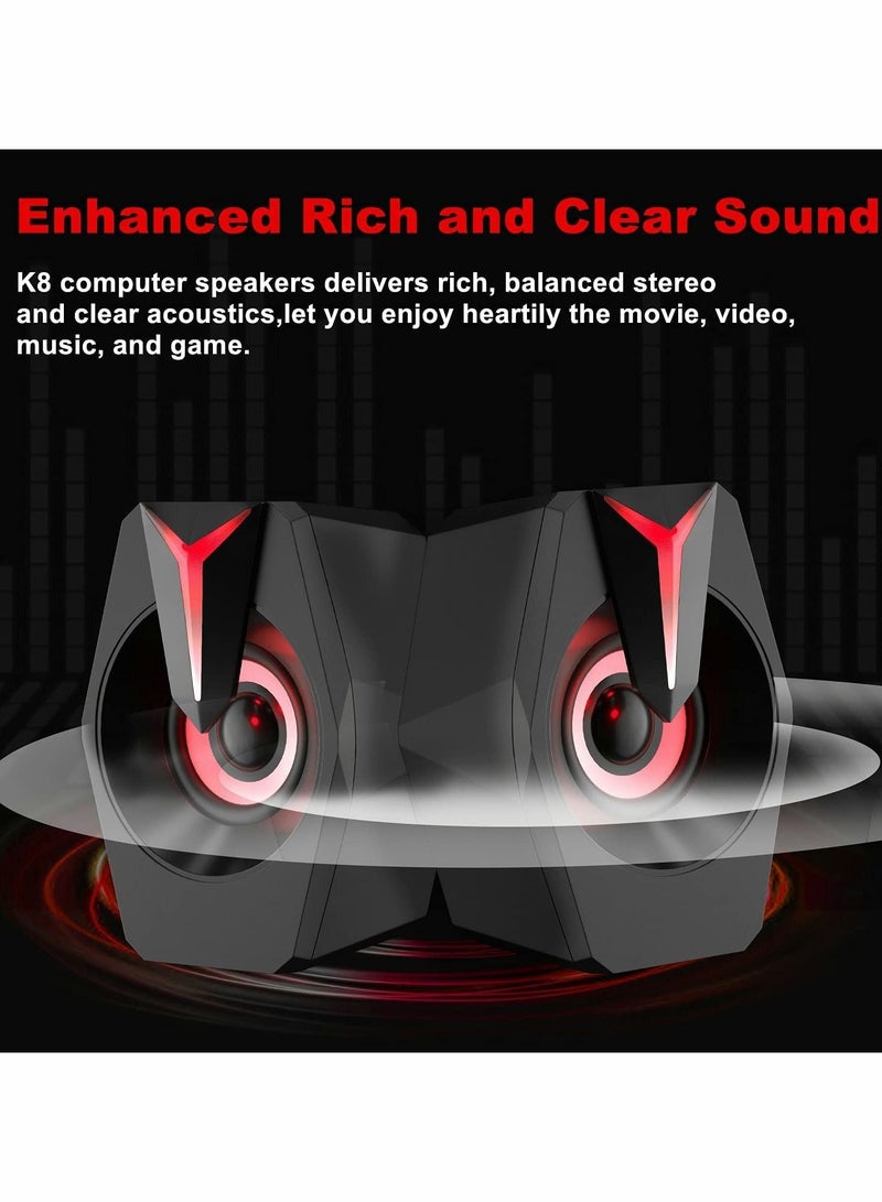 Excefore Computer Speakers, 2.0 Channels USB Powered 3.5mm AUX RGB PC Speakers with 7 Colorful LED  Mode Stereo Bass Desktop Speakers - Image 3