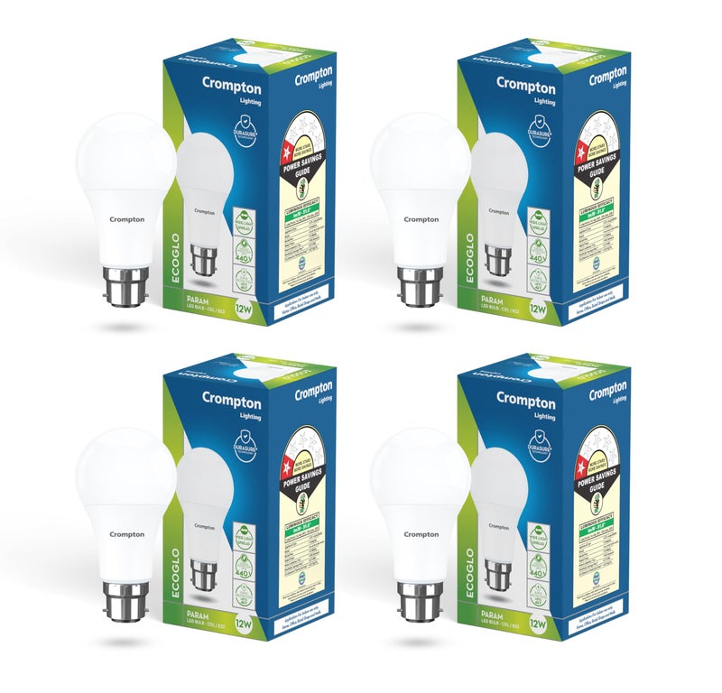 Crompton Param LED Bulb | 12W | Cool Day Light | B22 Base | 180 Degree Coverage | 4kV Surge Protection | 440V High Voltage Protection | Pack of 4 - Image 1