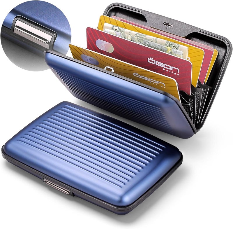 حامل بطاقات ألومنيوم مع قفل معدني، حماية RFID من الاحتيال وإزالة المغناطيسية، محفظة مدمجة، طراز Smart Case STOCKHOLM (ألومنيوم أزرق بحري) - Image 1
