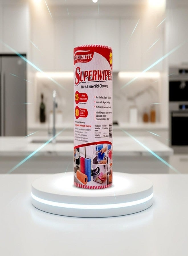 Kitchenette Non-woven Superwipes Washable Reusable Kitchen Towel (80 Sheets) | Super Absorbent Cleaning Roll Single (color may vary) - Image 1