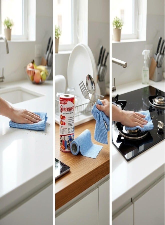 Kitchenette Non-woven Superwipes Washable Reusable Kitchen Towel (80 Sheets) | Super Absorbent Cleaning Roll Single (color may vary) - Image 2