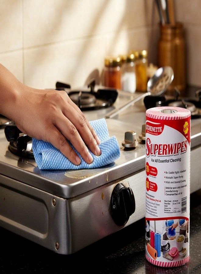 Kitchenette Non-woven Superwipes Washable Reusable Kitchen Towel (80 Sheets) | Super Absorbent Cleaning Roll Single (color may vary) - Image 4