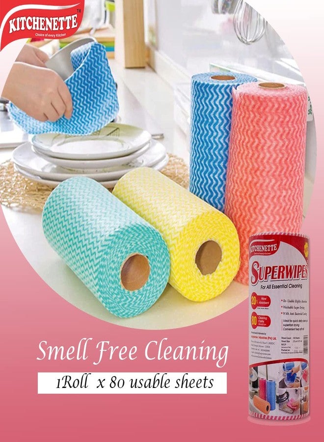 Kitchenette Non-woven Superwipes Washable Reusable Kitchen Towel (80 Sheets) | Super Absorbent Cleaning Roll Single (color may vary) - Image 3