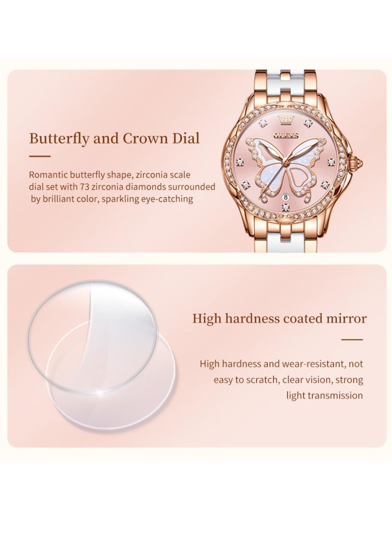 أوليفز ساعة OLEVS النسائية الأنيقة المصنوعة من الفولاذ المقاوم للصدأ والسيراميك بسوار ثنائي اللون ومقاومة للماء 5610 - Image 5