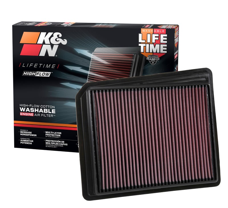 K+N K&N High-Flow Original Lifetime Engine Air Filter: Increase Power: Premium, Washable: Compatible with 2017-2024 NISSAN: Titan, 33-5062 - Image 1