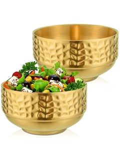 Small Bowls, Stainless Steel Double-Walled Insulated Serving Soup Bowls, 13.5 Oz Metal Ice Cream Cereal Bowl, Deep Dessert Dipping Sauce Rice Bowls for Kitchen Gold, 2 Pcs