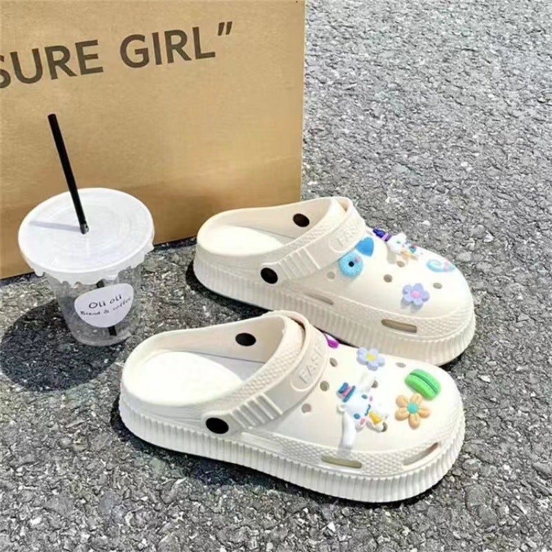 Summer Diy Accessories Beach Ins Popular Cartoon Cute Student Clogs Versatile Two-Wear Sandals And Slippers For Women - Image 4