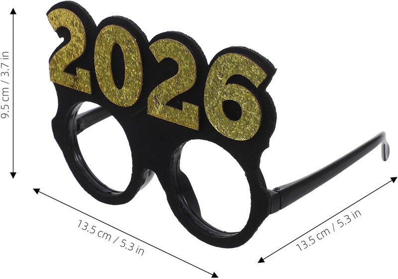 **BESTonZON 4 قطع من نظارات حفلة رأس السنة الجديدة لعام 2026 مزينة بخرز وأرقام، بإطار دائري أسود من البلاستيك، مناسبة لاستخدامها كديكور في كوخ الصور الاحتفالي أو للاحتفالات الخاصة بالمهرجانات** - Image 2