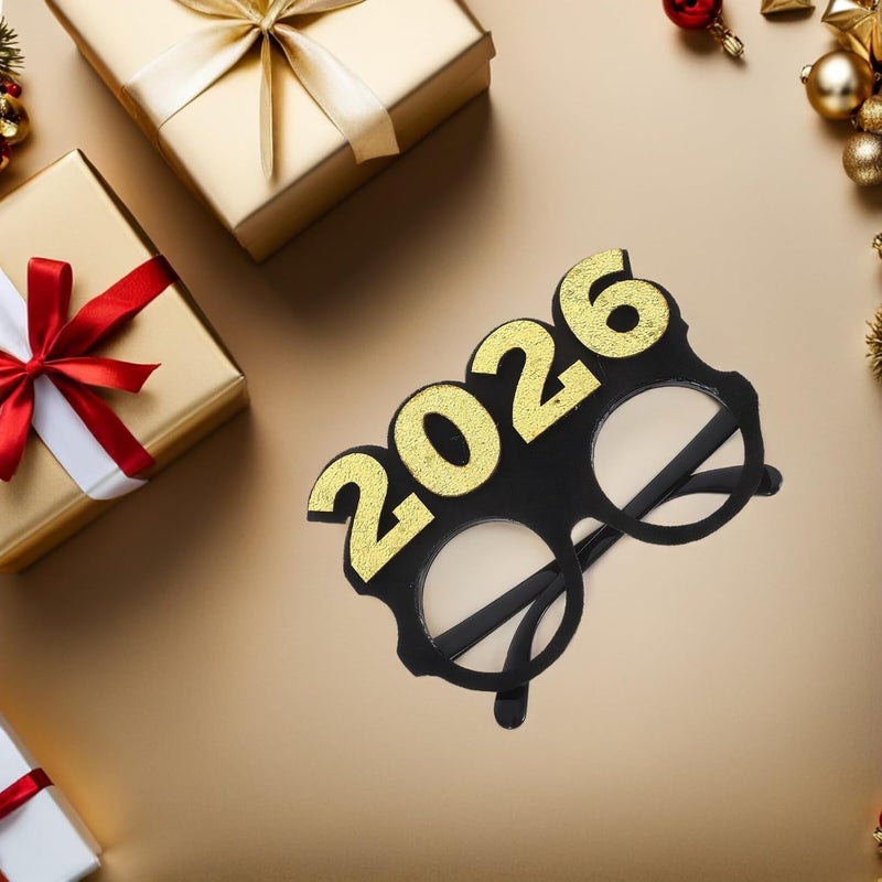 **BESTonZON 4 قطع من نظارات حفلة رأس السنة الجديدة لعام 2026 مزينة بخرز وأرقام، بإطار دائري أسود من البلاستيك، مناسبة لاستخدامها كديكور في كوخ الصور الاحتفالي أو للاحتفالات الخاصة بالمهرجانات** - Image 5