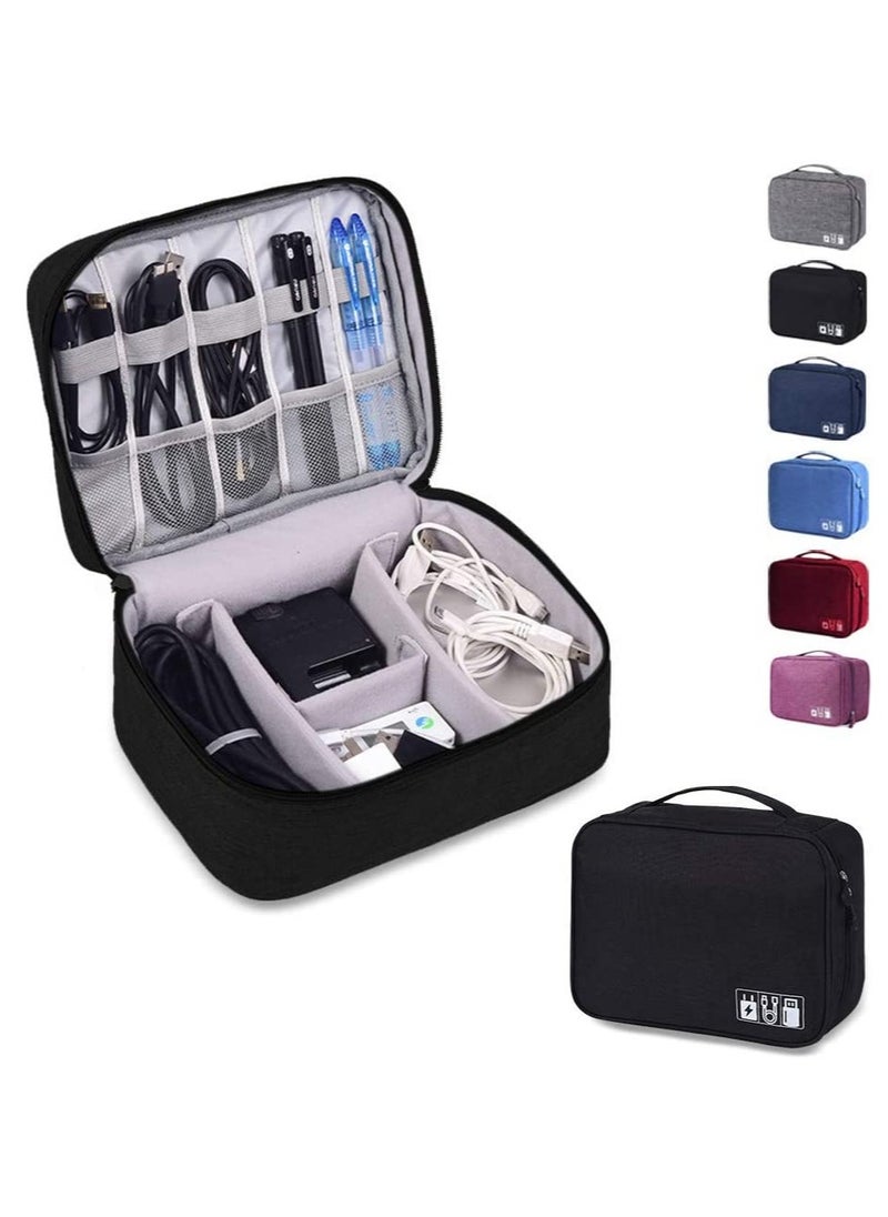 Rubik Travel Universal Cable Organizer Waterproof Carrying Bag, Gadgets Electronics Accessories Storage Case for Charger, USB Cables, Earphone, Ipad Mini, Phone, SD Card, Power Bank - Black  - Image 1