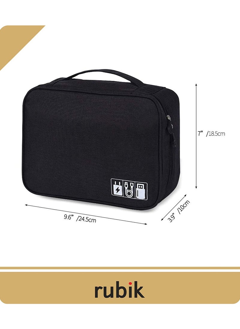 Rubik Travel Universal Cable Organizer Waterproof Carrying Bag, Gadgets Electronics Accessories Storage Case for Charger, USB Cables, Earphone, Ipad Mini, Phone, SD Card, Power Bank - Black  - Image 2