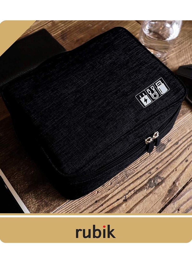 Rubik Travel Universal Cable Organizer Waterproof Carrying Bag, Gadgets Electronics Accessories Storage Case for Charger, USB Cables, Earphone, Ipad Mini, Phone, SD Card, Power Bank - Black  - Image 5