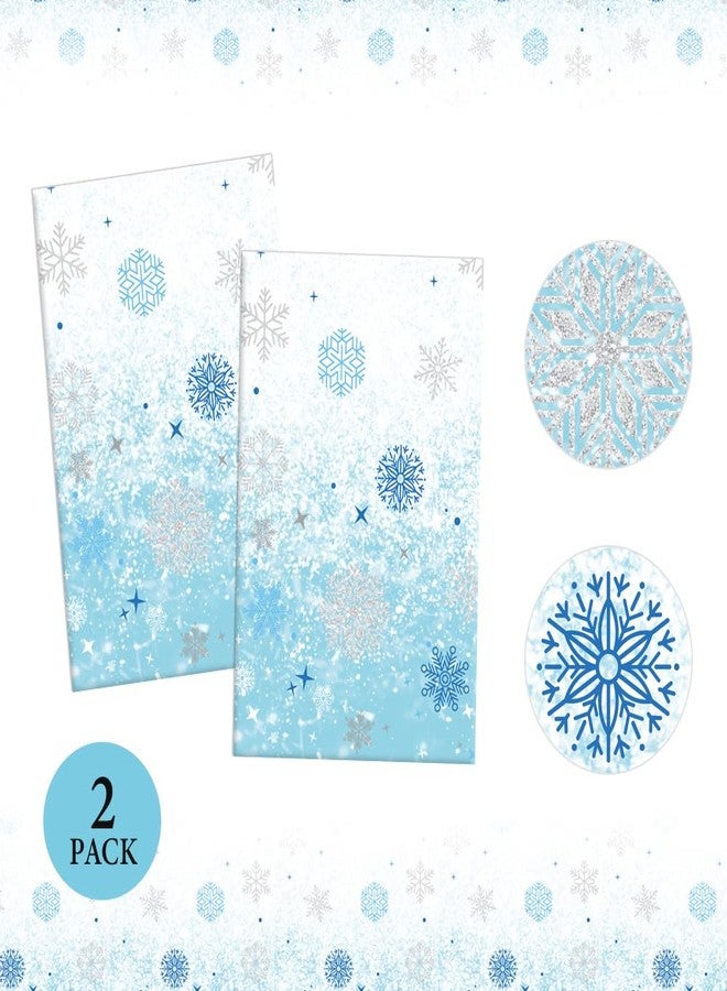 QIHOMPIB 2 PCS Blue White Plastic Snowflake Tablecloth(54x108 Inch) Frozen Birthday Winter Wonderland Decorations Disposable Table Cover Tablecloths for Christmas Holiday New Year Party Favors Supplies Decor - Image 4
