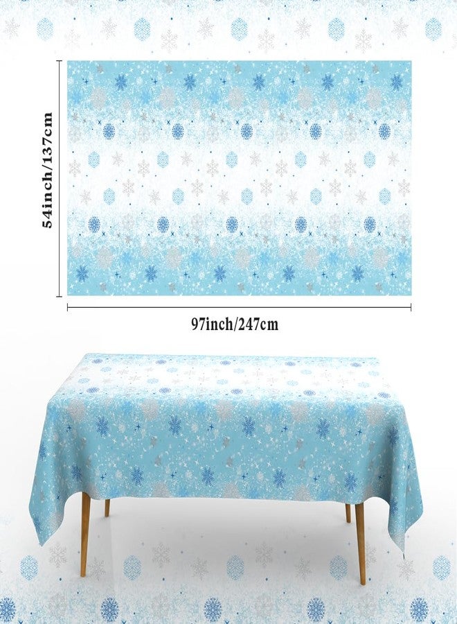 QIHOMPIB 2 PCS Blue White Plastic Snowflake Tablecloth(54x108 Inch) Frozen Birthday Winter Wonderland Decorations Disposable Table Cover Tablecloths for Christmas Holiday New Year Party Favors Supplies Decor - Image 2
