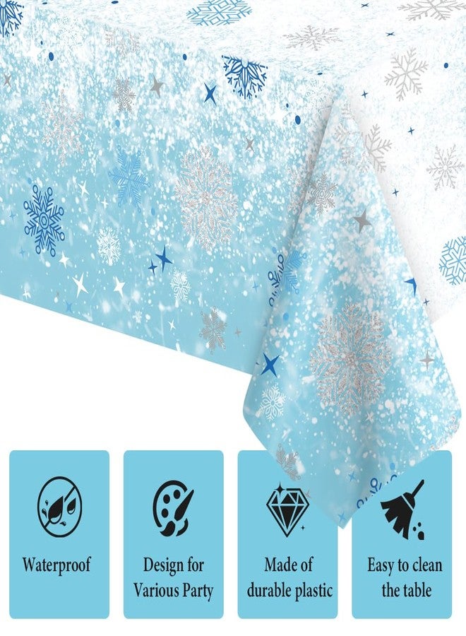 QIHOMPIB 2 PCS Blue White Plastic Snowflake Tablecloth(54x108 Inch) Frozen Birthday Winter Wonderland Decorations Disposable Table Cover Tablecloths for Christmas Holiday New Year Party Favors Supplies Decor - Image 3