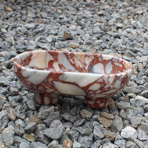 Nawgnail Natural Oval Calacatta Red Marble Fruit Bowl for Kitchen Counter 10 Large Decorative Bowl TwoLegs for Home Decor Fruits Holder For Dining Table Kitchen Organization - Image 3