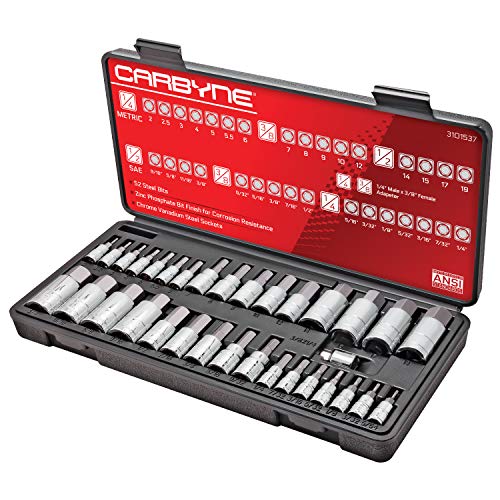 CARBYNE 33-Piece Master Hex (Allen) Bit Socket Set | SAE & Metric. Includes Metric 2mm - 19mm, SAE 5/64 in. - 3/4 in., S2 Steel Bits, Cr-V Sockets, Durable Case | 1/4, 3/8, & 1/2 in. Drive - Image 1