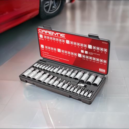 CARBYNE 33-Piece Master Hex (Allen) Bit Socket Set | SAE & Metric. Includes Metric 2mm - 19mm, SAE 5/64 in. - 3/4 in., S2 Steel Bits, Cr-V Sockets, Durable Case | 1/4, 3/8, & 1/2 in. Drive - Image 5