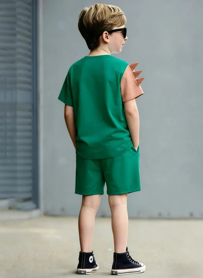 Take Two Boys Green Dino Print T-Shirt and Shorts Set